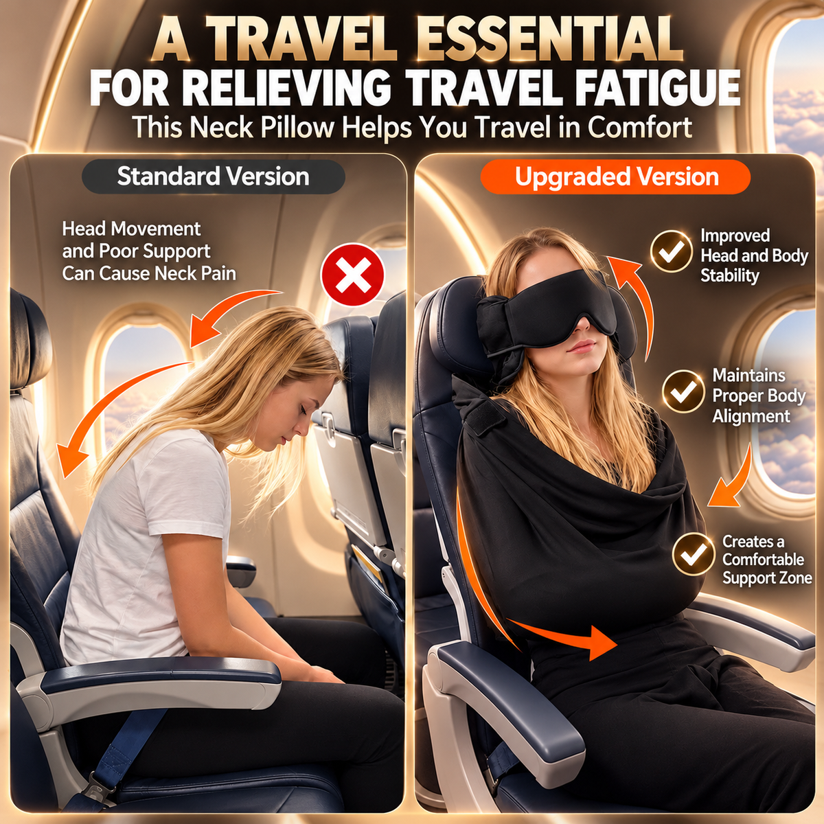 ELVORA 3-in-1 Travel Comfort Set – Sleep Mask, Head & Neck Cushion & Full-Body Support Wrap