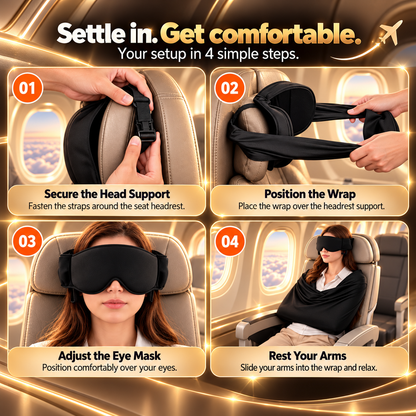 ELVORA 3-in-1 Travel Comfort Set – Sleep Mask, Head & Neck Cushion & Full-Body Support Wrap